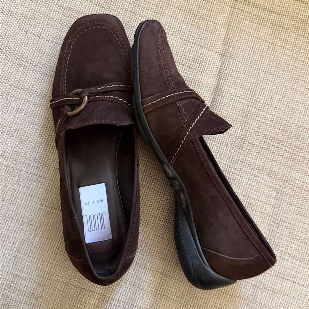 Jildor Suede Slip-On Chocolate Brown Loafers Made in Italy Size 7.5